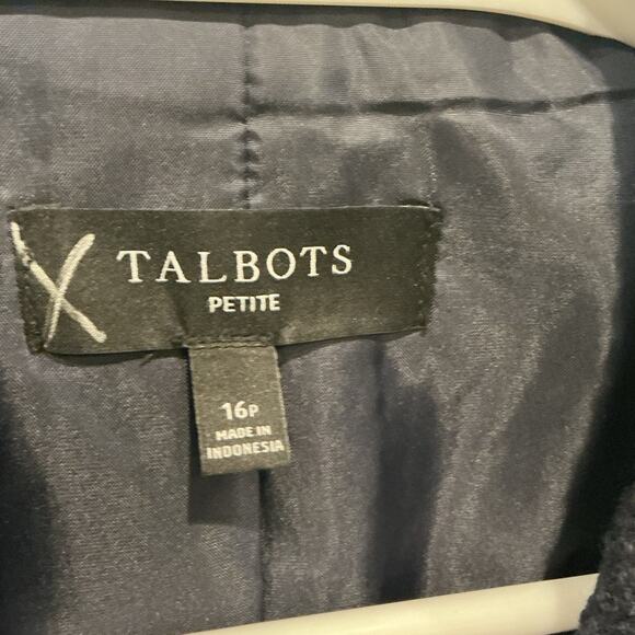 Talbots Contrast Trim Tweed Jacket Size 16P 16 Lady Blazer Navy Blue Preppy Ivy - Picture 5 of 12